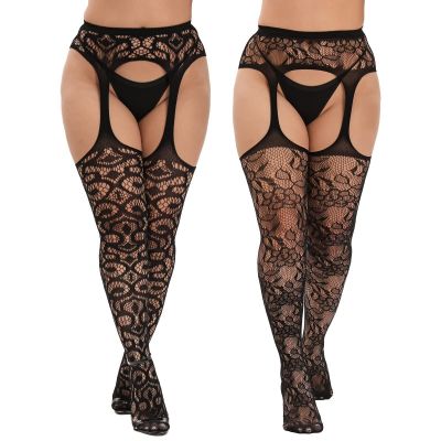 Plus Size Stockings Thigh High Fishnet Stockings Suspender Patterned Tights f...